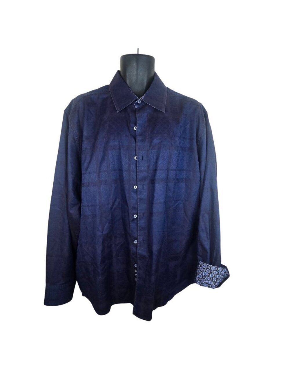 Robert Graham Mens Classic Fit Long Sleeve Shirt 3XL Navy Blue Contrast Cuffs